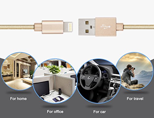 GlobaLinkÂ® Lighting to USB Charger Cable for iPhone, Extra Long and Ultra Durable USB Braided Charging and Syncing Cord for iPhone 5 5s 5c 6 6 Plus 6s 7 7 Plus, iPod 7, iPad mini mini 2 mini 3, iPad Air iPad Air 2 [Lifetime Guarantee Servies] 3 Pack, 1M 2M 3M, Gold