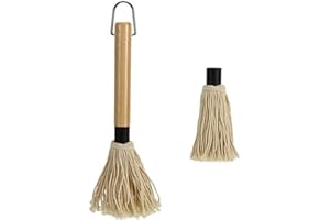 SGERUFZ Pinceaux pour Barbecue, 28.5 cm Brosses de Barbecue Sauce, Tête en Coton, Manche en Bois Long, 1 Têtes de Rechange Supplémentaires, BBQ MOP pour Cuisson Marinades, Cuisine Badigeonner