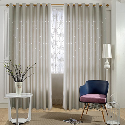 Preisvergleich Produktbild KINLO Gardine Vorhänge 2 Stück Sternhohl Verdunklungsvorhang Verdunklungsgardinen mit Ösen beige 145 * 245cm Wohnzimmer Schlafzimmer Kinderzimmer Fensterdekoriation