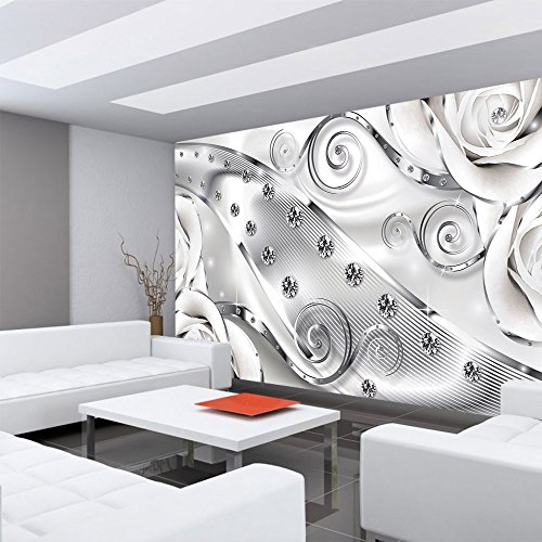 Vlies Fototapete 400×280 cm PREMIUM PLUS Wand Foto Tapete Wand Bild Vliestapete – Ornamente Tapete Abstrakt Diamant RoseSchnürkel Streifen grau – no. 810 - 6