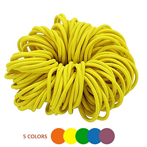 Cinta de cabello elástica monocromática, adecuada para una mujer o una chica con pelo atado, banda elástica muy elástica, puede ser usada varias veces.(100 pcs) (Amarillo)