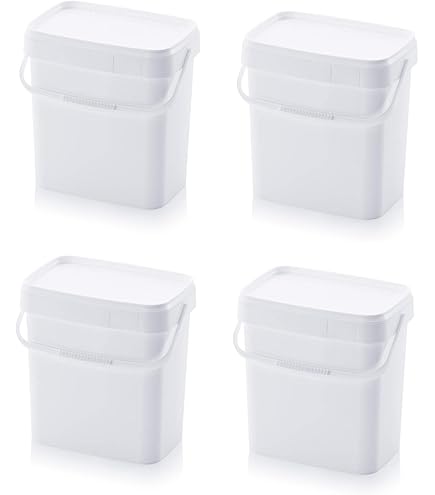 4 x 15 liter emmer met deksel, wit, stapelbare melk-/voorraademmer, honingemmer, kunststof emmer met levensmiddelvrijgave, voedselveilige container, lege emmer voor meel, wateremmer, 4 stuks 4 x 15 liter emmer met deksel, wit, stapelbare melk-/voorraademmer, honingemmer, kunststof emmer met levensmiddelvrijgave, voedselveilige container, lege emmer voor meel, wateremmer, 4 stuks