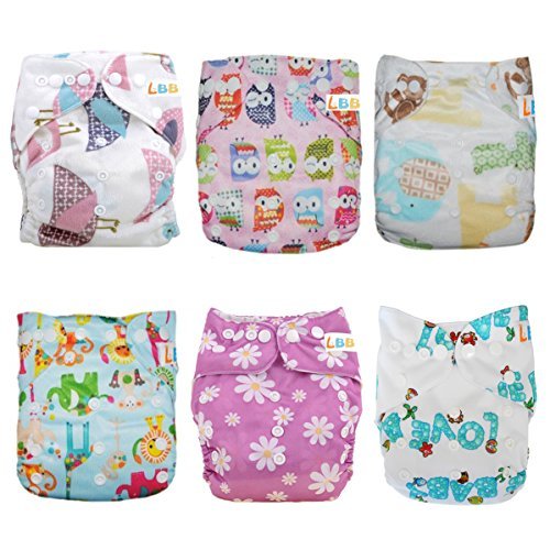 LBB Baby Reusable Cloth Diapers with adjustable snapps fit Girls/Boys,6pcs PackÂ£Â¬White Chrysanthemum