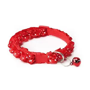 Litvibes Cat Collars Breakaway with Bell & Frill Design,Kitten & Small Dogs Soft Adjustable,Safe,Solid & Protection for Cats & Puppies,Cute Kitty Neckband with Frill Design-(RED)