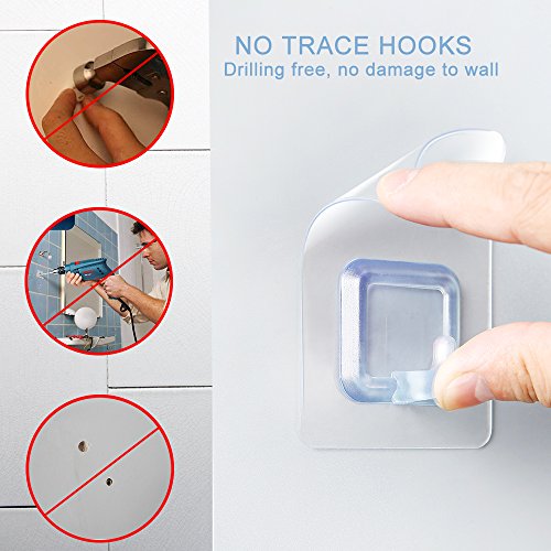 Bad Handtuchhaken Wasserdicht Adhesive 17.6lb / 8kg (Max), Nagel-freies Transparenter Kratz NO Heavy Duty Haken für Schlafzimmer / Küche Oilproofed 4 Stück / Pack … - 4