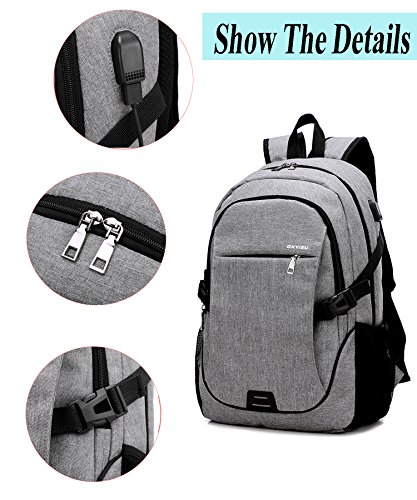 KeBos Nylon Unisex Laptop Rucksack mit USB Aufladen Hafen Geschäftsreise Rucksack Schulrucksack Fit 15Zoll Laptop - 5