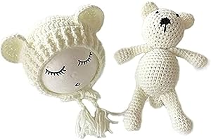 Gwwfe Newborn Photography Prop Baby Boy Girl Knitted Crochet Hat Bear Doll Toys Set Costume Outfits