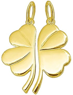 CLEVER SCHMUCK Vergoldeter Freundschaftsanhänger 4-blättriges Kleeblatt 20 mm geteilt glänzend STERLING SILBER...
