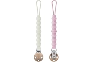 SUNNIFLY Chupetero Personalizado，2 Cadena Chupete Beibe, Material de Silicona de Grado Alimenticio (Arroz Blanco + Polvo poco Profundo）