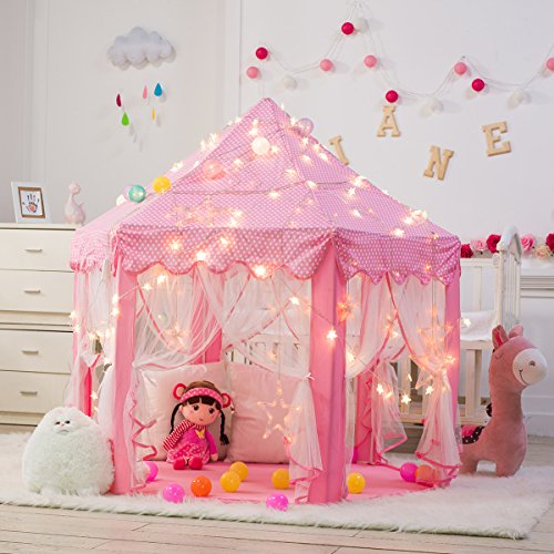 DeceStar Cute Pink Princess Castle Kids Indoor Playhouse, Comes with the Light