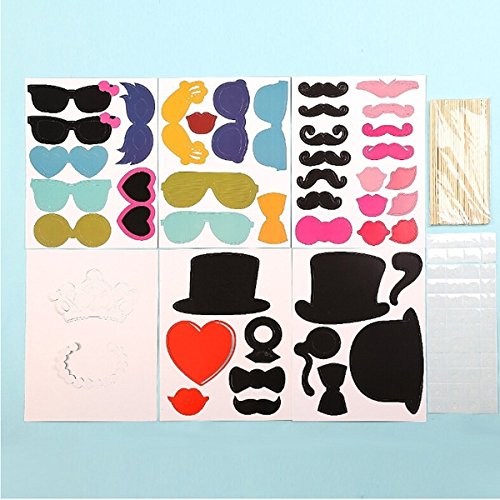Foxnovo 44-in-1 DIY Brille Schnurrbart roten Lippen Fliege Hüte auf Sticks Hochzeit Geburtstag Party Foto Booth Props - 6