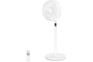 MYCARBON Ventilateur Sur Pied Silencieux avec Télécommande 20dB Moteur DC 2200m³/h 12 Vitesses 12h Timer Oscillation LED Écran Hauteur Réglable 102cm/74cm/48cm Ventilateur de Table pour Chambre