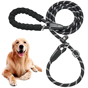 WapaW 5FT Strong Dog Leash with Comfortable Padded Handle and Highly Reflective Threads Dog Leashes for Small Medium and Large Dogs [Black]