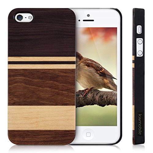 kwmobile Funda para Apple iPhone SE   5   5S - Carcasa de  Madera  para m  vil - Case Trasero  Duro  con dise  o bandes horizontales