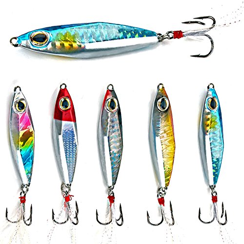 Sougayilang Jigs Leurres de pêche Naufrage Cuillères métalliques Bait Micro-Jigging Bait avec Crochet Triple pour la pêche en Eau Douce