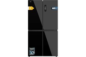 Cecotec Frigorífico Americano 4 Puertas Bolero CoolMarket 4D 601 Black Glass E. 601L, Motor Inverter, 90cm, No Frost, ECO, Fast Cooling, Display, Alarma Temperatura, Diseño Elegante, Cristal Negro