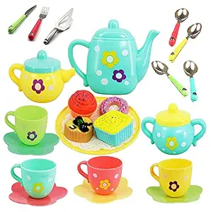 Royals Hub Royal Tea Set Tea Party Pretend Playset for Kids, Tea Pot Play Set Pretend Play Set Girls Kitchen Toy Teapot Gift for Toddler Kids Children Boys Girls 2 Years Old (Tea Play Set)