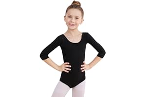 Soudittur Strój baletowy dla dziewcząt, trykot baletowy dla dzieci, bawełna, rękawy 3/4, do tańca, trykot gimnastyczny dla kobiet, rozmiar 110-170