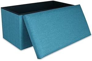 Cosaving Taburete con espacio de almacenaje, taburete plegable, taburete con espacio de almacenamiento, baúl con tapa, 76 x 38 x 35 cm, color turquesa…
