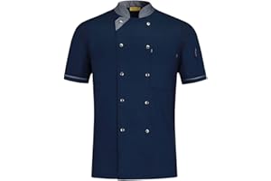 WMOFC Kochjacke,Chef Uniform, Herren Damen Kurzarm Baumwolle Küchen Koch Jacke, Kostüm Restaurant Hotel Cafe Chef Mantel