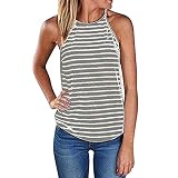 Yvelands Damen Weste Unterhemd ärmellose T-Shirts Sommer Streifen Bluse Lässige Tank Tops(Grau,M)
