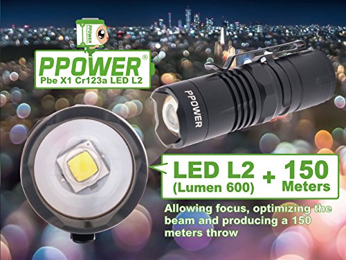 PPOWER Pbe X1 Cr123a LED Cree Xm-l2 600 Lumen Mini Taschenlampe P-Power - 7