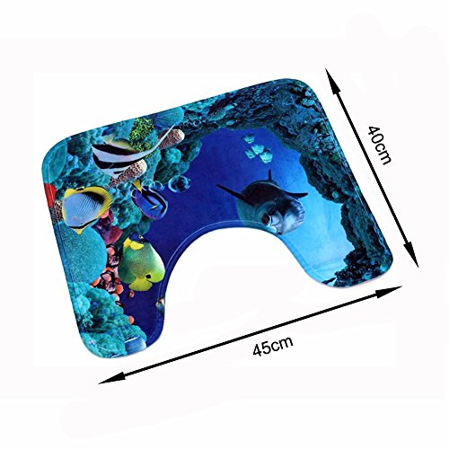 Joyoldelf Badezimmer-Set aus Flanell, rutschfest, 3 Stück, Design „Sea World“, Badezimmer-Set, Badematte + WC-Vorleger + WC-Deckelbezug - 5
