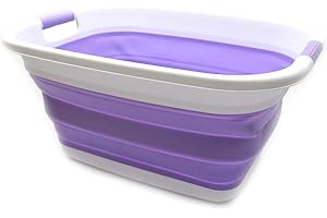 SAMMART Cesta plegable de plástico plegable de 31 L (8.1 galones), contenedor de almacenamiento plegable, bañera de lavado portátil, capacidad de agua: 23 L (6 galones) (1, Lt. Púrpura)