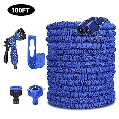 VEGKEY Tuyau D'arrosage, 30m 100 ft Flexible Tuyau, D'arrosage Rétractable Tuyau d'eau Extensible avec Douchette à 8 Fonctions Elastique pour Irrigation (tubo1)