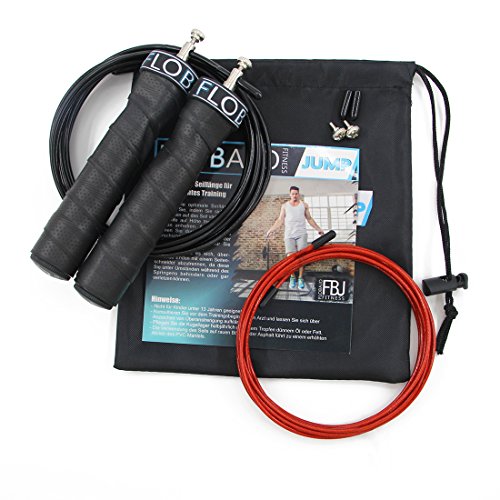 NEU: FloBaJo-Fit – Profi-Fitness-Springseil, Speed Rope, Sport Springseil mit Extra-Stahlseil, Tasche & Einstiegsguide - 3