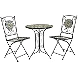 Características:  Bistro 2 plazas set de mosaico azul  magnífica en la mesa y sillas  líneas curvas decorativas en los marcos  Asiento cómodo  entretejido sillas plegables  Acabado Antioxidantes para la vida útil más larga  Adecuado para uso en interiores o al aire libre