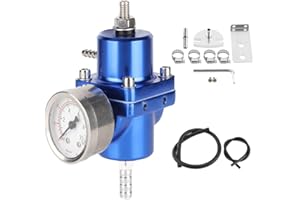 DEROR Regulador de presión de combustible, regulador de presión de combustible universal FPR de aleación de aluminio con manguera de calibre 0-140psi ajustable(azul)