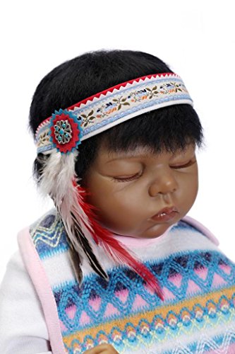 Nicery Reborn Baby Doll Indian Style Black Skin 22inch 55cm Silicone Vinyl Magnetic Mouth Lifelike Boy Girl Toy Sleeping Blanket Eyes Close A3UK