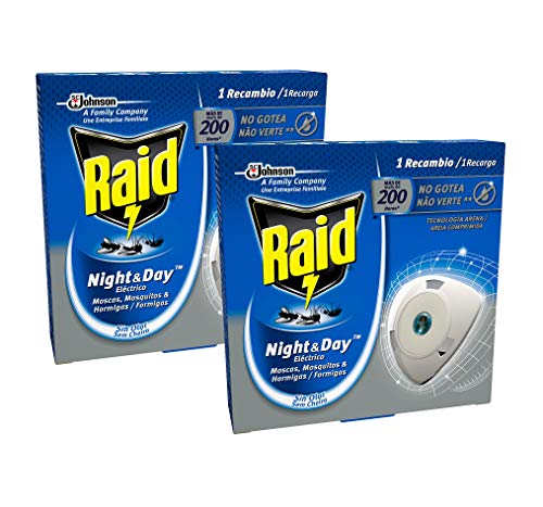 Raid - Night & Day repelente de moscas, mosquitos y hormigas, recambio [pack de 2]