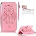 Produktbild SKYXD für Samsung Galaxy J5 2015 J500FN Hülle Leder Traumfänger Blumen Drucken Muster,Brieftasche Klappbar Glitzer Strass PU Folio Schutzhülle [Kartenfach / Magnet / Standfunktion / Trageschlaufe] Inner Silikon Klapphülle mit [Handyanhänger + Eingabestift] 3 in 1 Zubehör Handy Tasche Etui for Samsung Galaxy J5 2015 J500FN Bookstyle Flip Case Leather Cover With [Stylus and Dust Plug]- Rosa