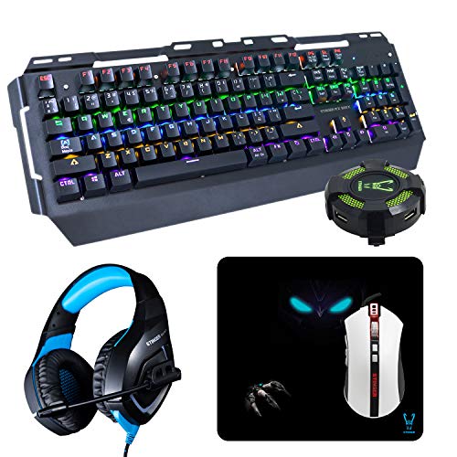 Woxter Stinger Elite Kit, Kit Gaming para Profesionales, con Teclado mecánico, ratón óptico, Pad de Microfibra 28 x 25, Auriculares con micrófono y Hub USB