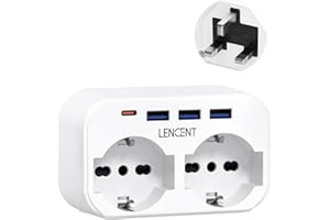 LENCENT Adattatore Presa Inglese da Viaggio, Spina UK con 2 Prese AC e 3 USB e 1 USB-C, 3250W Adattatore Spina Regno Unito per Gran Bretagna, Irlanda, Dubai, Maldive, Spina di Tipo G per Viaggio
