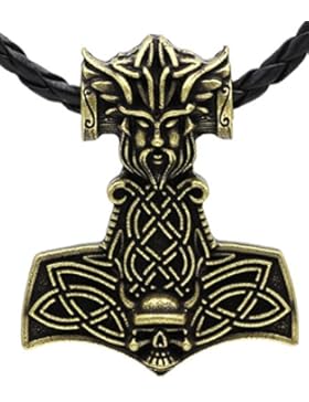 Einzigartige Totenkopf Viking Wikinger Thor Hammer Thorhammer Anhänger antik bronze Leder Kette