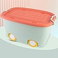 Bumtum 45L Toy Storage Box with Locking Lid & Handle - Green | Rolling Organizer with Stackable Design & Wheels | Toy Basket Storage Solution for Kids | Size: 58x39x31 cm
