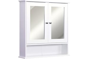 kleankin Wall-mounted Bathroom Cabinet Mirror Door Organiser Storage Shelves Living Room White