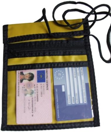 Neck Cord ID Travel Wallet with Belt Loop - Water Resistant (Yellow)