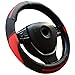 Produktbild Semoss Universal Lenkradhülle Echt Leder Sports Lenkradbezug Lenkradabdeckung Lenkradschoner Auto mit Stitch,Dimension:37-38cm,Farbe:Schwarz / Rot