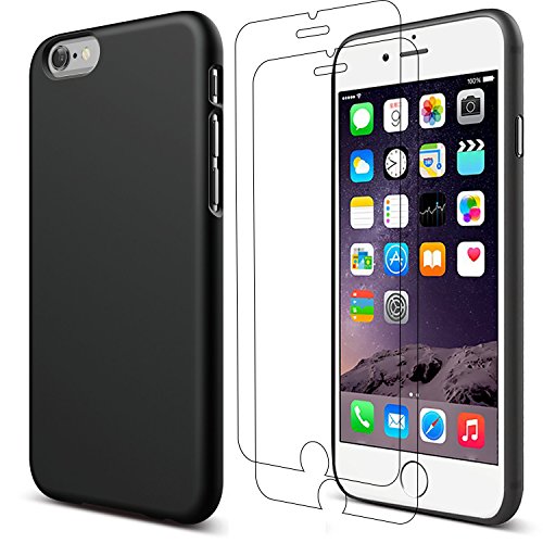 E-Mandala Apple iPhone 6S Plus 6 Plus Case Black Silicone Protective Covers Ultra Thin Slim Bumper Gel + Tempered Glass Screen Protector Film