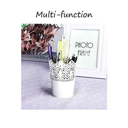 JUYUAN-EU Metall Krone Spitze Blumentopf Stift PinselTopf PinselBehalter Blume Übertopf Halter Decor Lace Hollowpot Weiss - 3