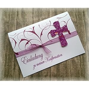 Einladung Einladungskarte Kommunion Konfirmation Firmung Taufe Kreuz christliche Symbole brombeer beere dunkel pink