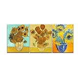  VIIVEI VAN GOGH Sonnenblume Set Bild auf Leinwand, Wandbild, Foto Bilder Leinwand-Dekoration Home Kunstwerk für Wohnzimmer, Bild gerahmt fertig zum Aufhängen, aus Holz, 12x16inchx3