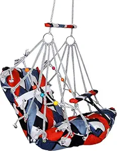 PARTIZ Cotton Swing for Kids Babys Children Folding and Washable 1-6 Years with Safety Belt Home Garden Jhula for Babies for Indoor Outdoor (Multicolor)