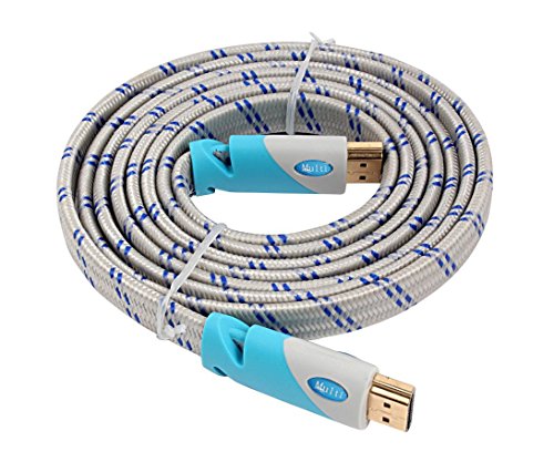 MutecPower 15 meter High Speed Flaches HDMI Kabel mit Ethernet – 1.4a- unterstützt Full HD 3D & Audio Return Channel-[Die Späteste HDMI Version Verfügbar] 15M mit HDMI-Adapter und Kabelbinder im Pack enthalten – grau und blau geflochtenen - 2