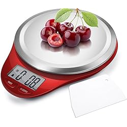 CAMRY Balance de Cuisine Electronique, Balance Alimentaire Numérique Plateforme Acier Inoxydable Écran LCD, 5kg/11lb,Haute Précision,Fonction Tare, Auto-Arrêt (Rouge)