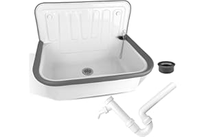 kör4u Juego completo de fregadero blanco 50 cm, de acero resistente, incluye tapón de desagüe, sifón de plástico blanco, 1 1/2 pulgadas x 40 mm, boquilla de goma DN 40/50